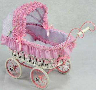 wicker baby doll stroller