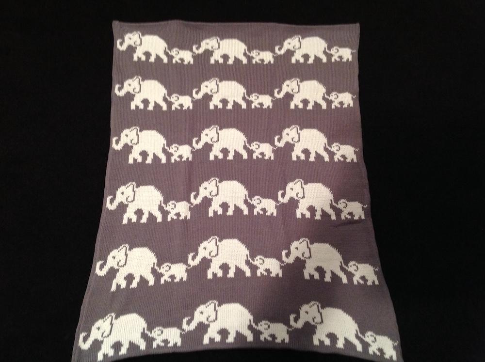 Elephant Knit Blanket Gray and White