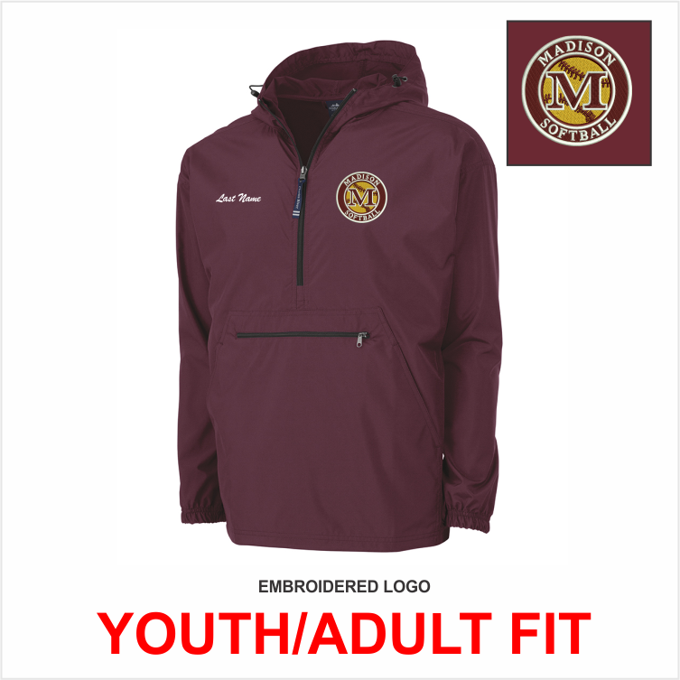MADISON SOFTBALL '19 MAROON 1/4 ZIP WINDBREAKER