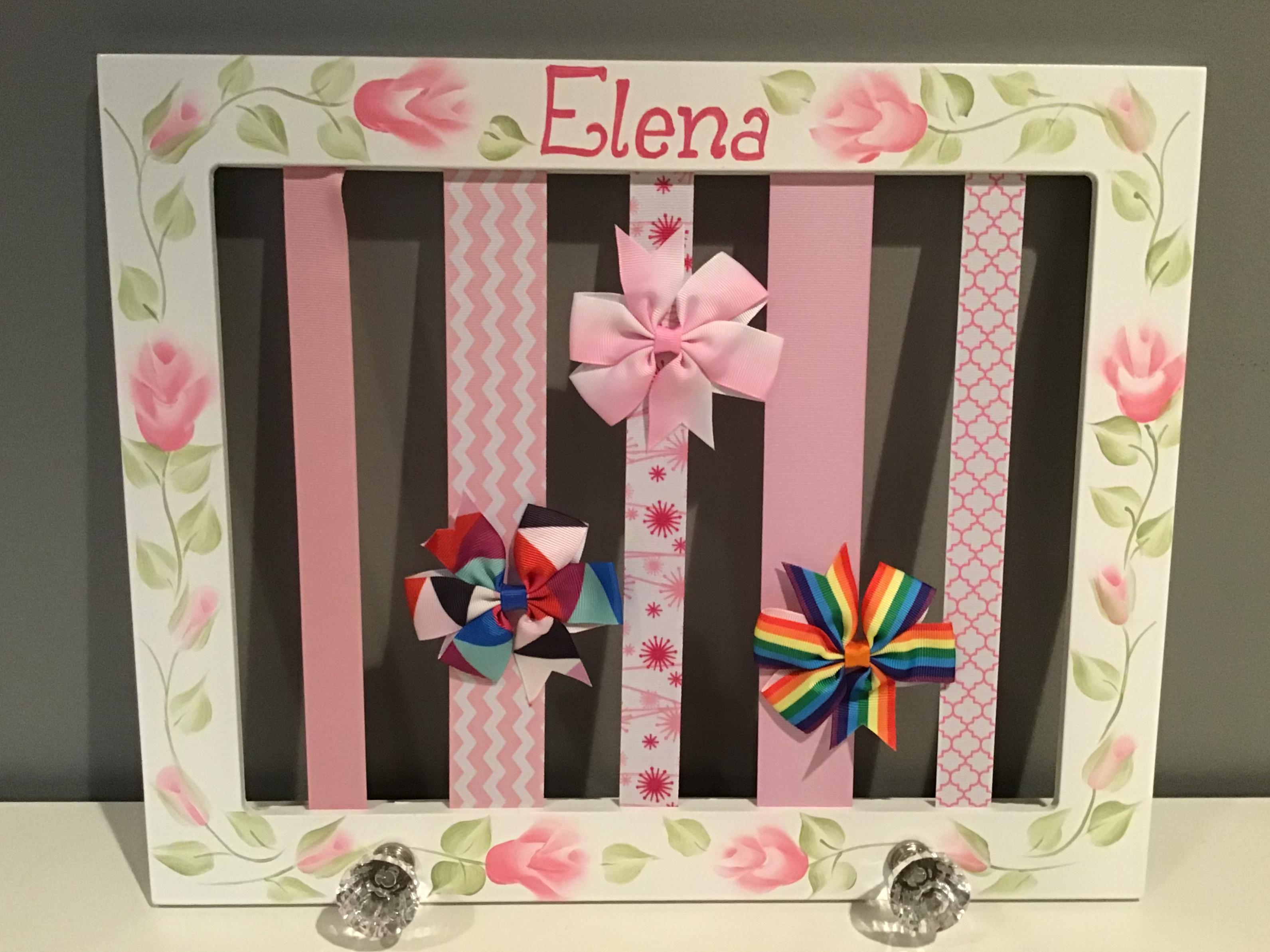 Ribbon Barrette Holder Pink and White